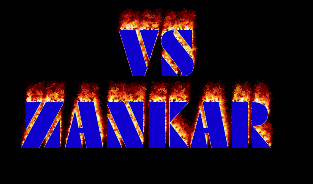 a screen displays the words vs zankair in blue letters