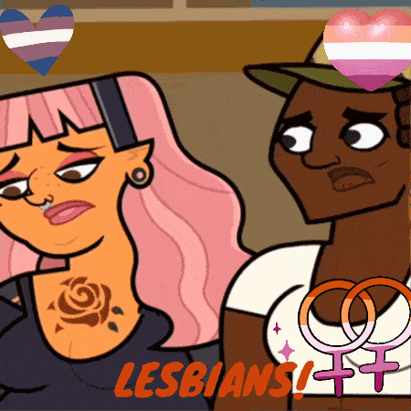 a cartoon drawing of two women with the words lesbians written on the bottom