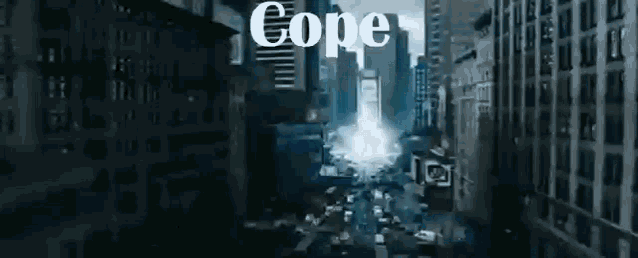 an aerial view of a city street with the word cope written on the bottom .