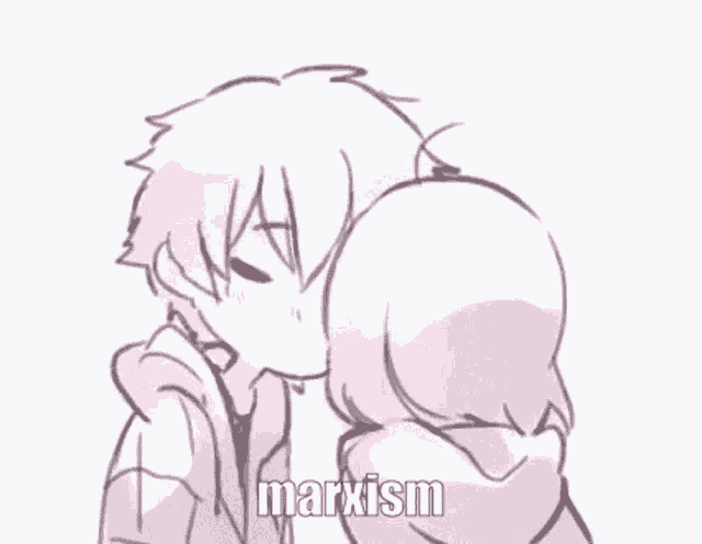 a drawing of a boy and a girl kissing with the words marxism written on the bottom .