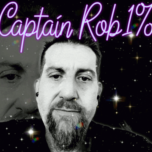 a black and white photo of a man with the name captain rob 17 on the bottom