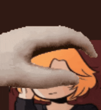 a pixel art of a girl with a cat covering her face .