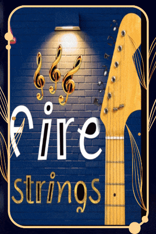 a picture of a guitar with the words fire strings written below it