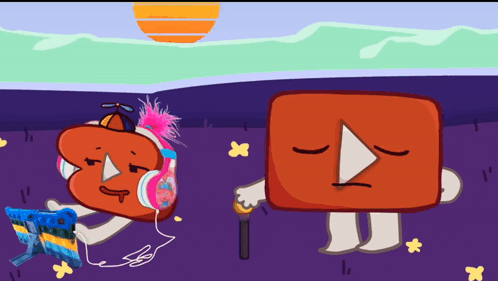 a cartoon drawing of a youtube icon with headphones