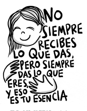 a black and white drawing of a woman with a smile on her face and a quote in spanish .