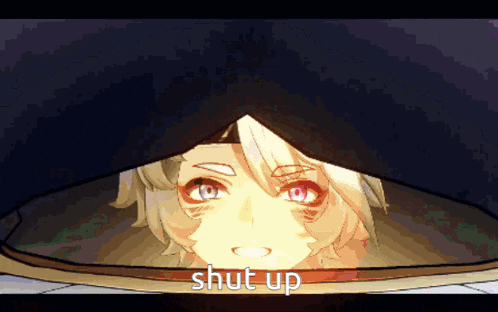 a pixel art drawing of a girl with the words shut up behind her