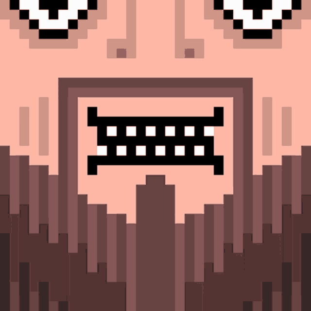 a pixel art of a man 's face with a beard and teeth
