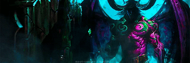 a painting of a monster with a purple and green swirl on the chest