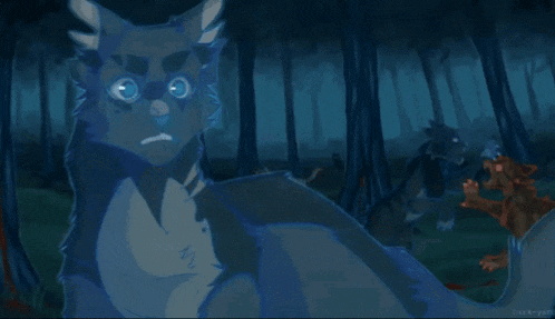 a drawing of a cat in a forest with a watermark that says ' lucky-yaoi '