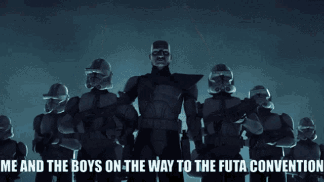 a man wearing binoculars with the words me and the boys on the way to the futa convention