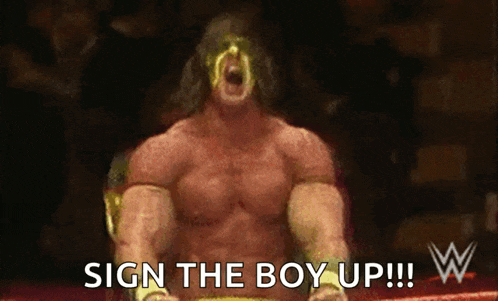 a sign that says " sign the boy up " with a w logo