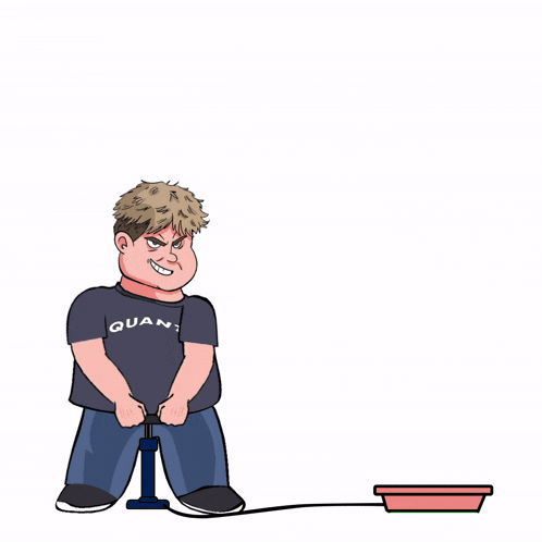 a cartoon of a man pumping up a green object with the words pump it above him