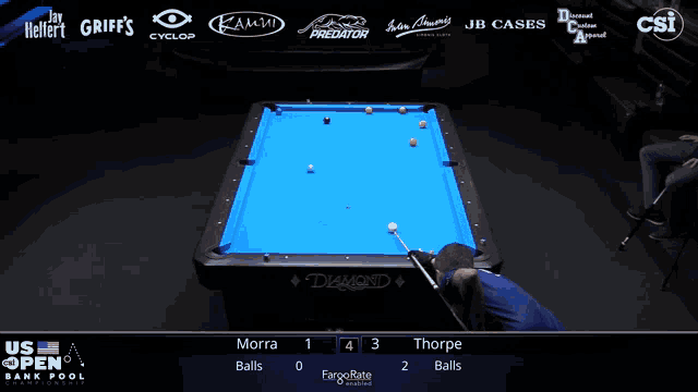 a pool table with the us open bank pool championship written on the bottom