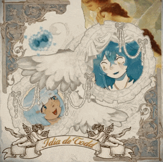 a drawing of two angels with a banner that says " idia de todd "
