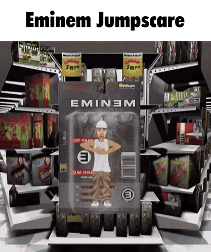 eminem jumpscare is displayed on a shelf in a store