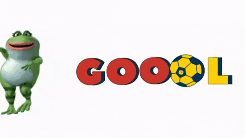 a frog is standing next to the word goool