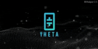 a blue logo with the word theta on it