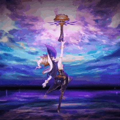 a painting of a person holding a torch in a purple sky