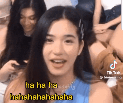 a tiktok video of a girl with the words ha ha ha amazing