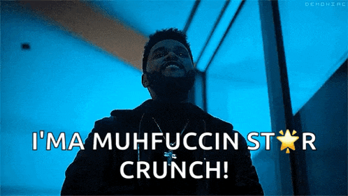 a man says i 'm a muhfuccin star crunch in front of a blue background