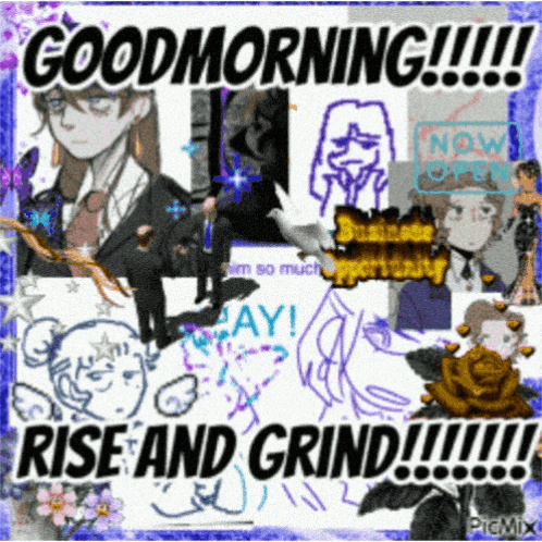 a collage of pictures with the words good morning rise and grind