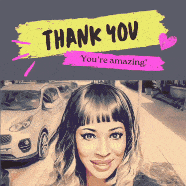 a thank you card with a picture of a woman and the words " you 're amazing "