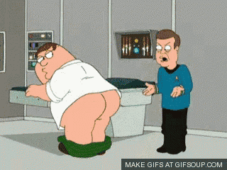 a cartoon of peter griffin standing next to a man with his pants down