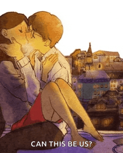 a drawing of a man and woman kissing with the words can this be us