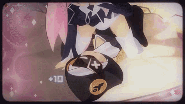a cartoon of a girl with pink hair and a hat with a cross on it ..