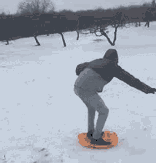 a man is riding a sled down a snowy hill .