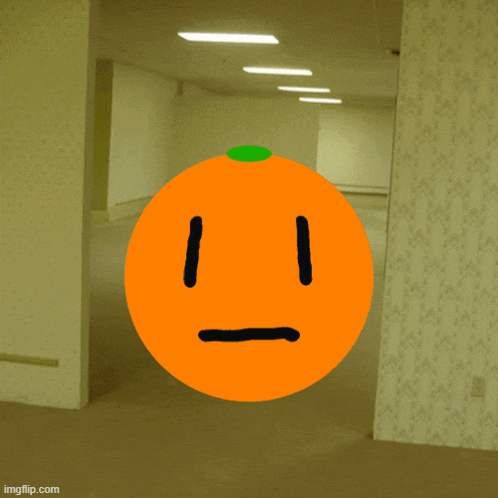 an empty room with a drawing of an orange with a face on it and the url imgflip.com