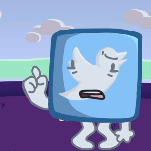 a cartoon character with a twitter logo on his head