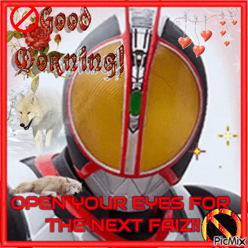 a picture of a masked superhero with the words good morning open your eyes for the next faiz