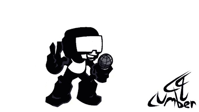 a cartoon character is holding a microphone in his hand while dancing .