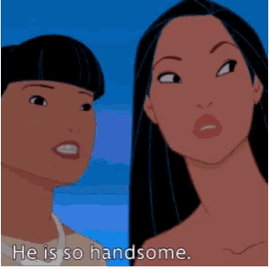 a cartoon of a man and a woman with the words he is so handsome