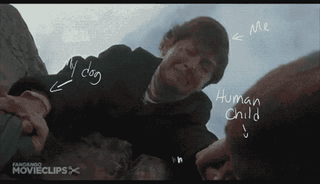 a screenshot of a movie clip with the words " my dog " and " human child " written on it