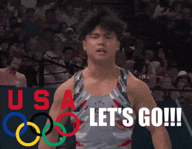 a man stands in front of a sign that says " let 's go "