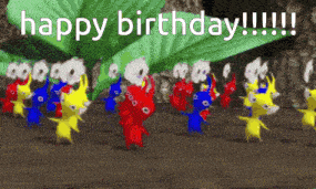 a happy birthday greeting with a bunch of pikachu dancing