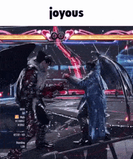 a video game character is fighting another character in a video game with wings .