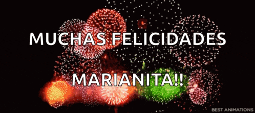 a firework display with the words muchas felicidades marianita