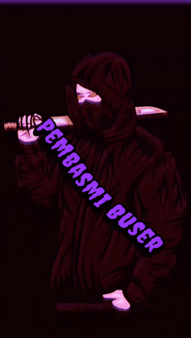 a drawing of a ninja holding a knife with the words pembasmi buser written on it