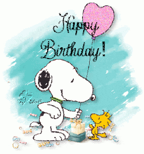 snoopy is holding a pink heart shaped balloon and says happy birthday