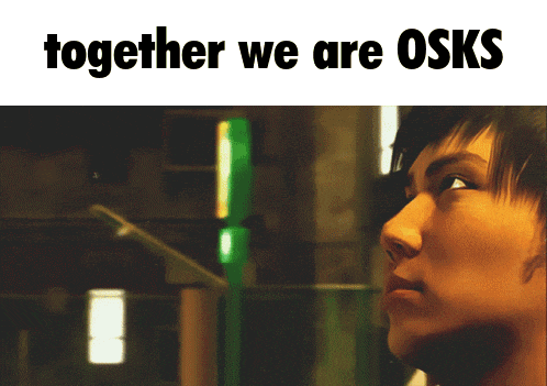 a picture of a man with the words together we are osks