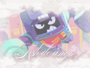 a picture of a robot with the words " ash de angu " on it