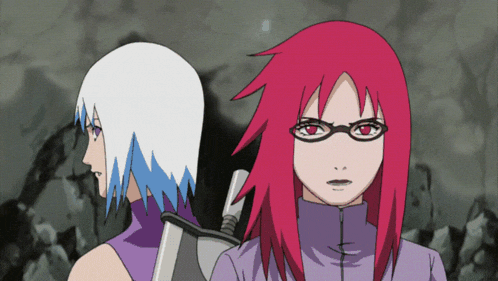 a girl with red hair and glasses is standing next to another girl with white hair