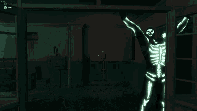 a man in a skeleton costume is glowing in the dark