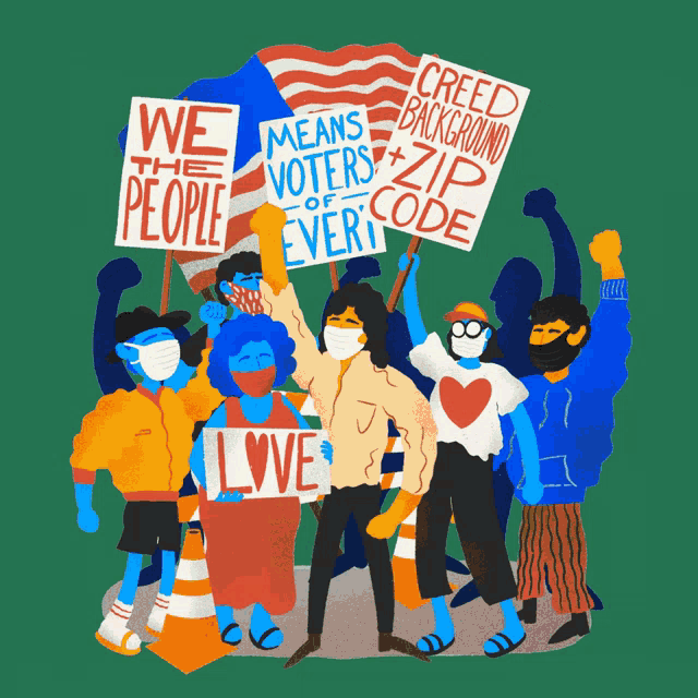 a group of people holding up signs including one that says " we the people "