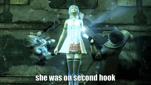 a picture of a girl with the words she was on second hook
