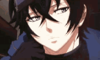 a close up of a anime character wearing a hat and a black shirt .