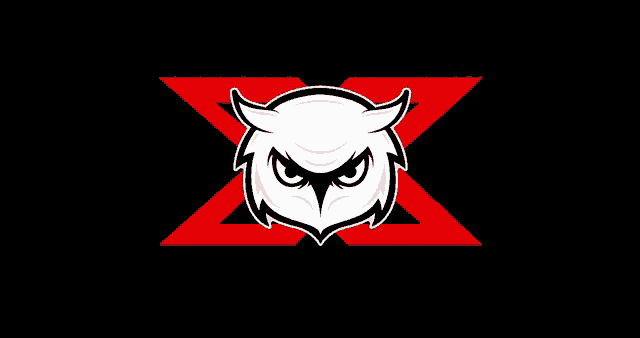 a white owl with horns and a red x in the background